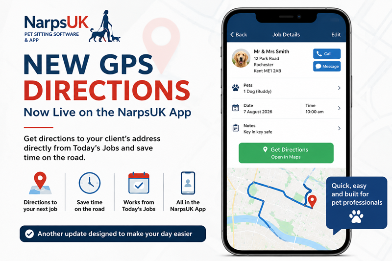 GPS directions on the NarpsUK pet sitting and dog walking app